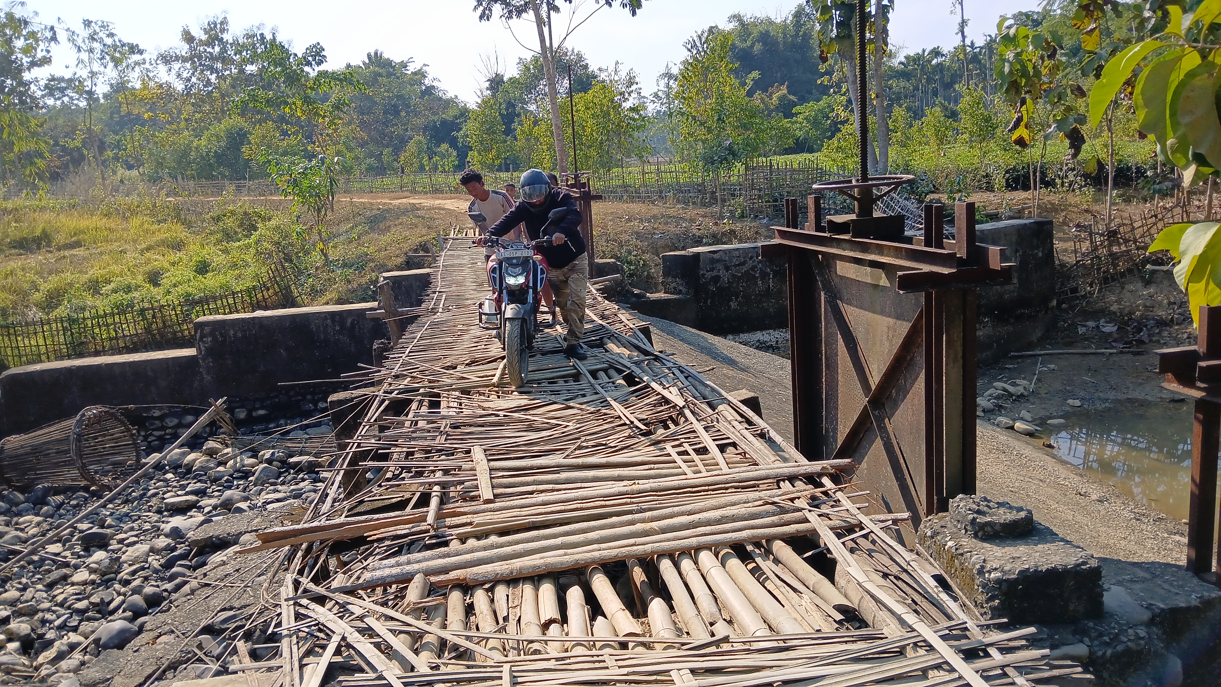 Barpathar broken bamboo bridge