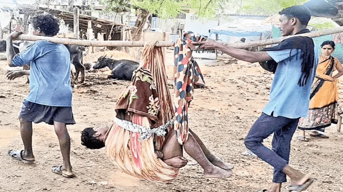 Ailing Worker Carried Two Kilometers On Makeshift Stretcher To Hospital In Telangana