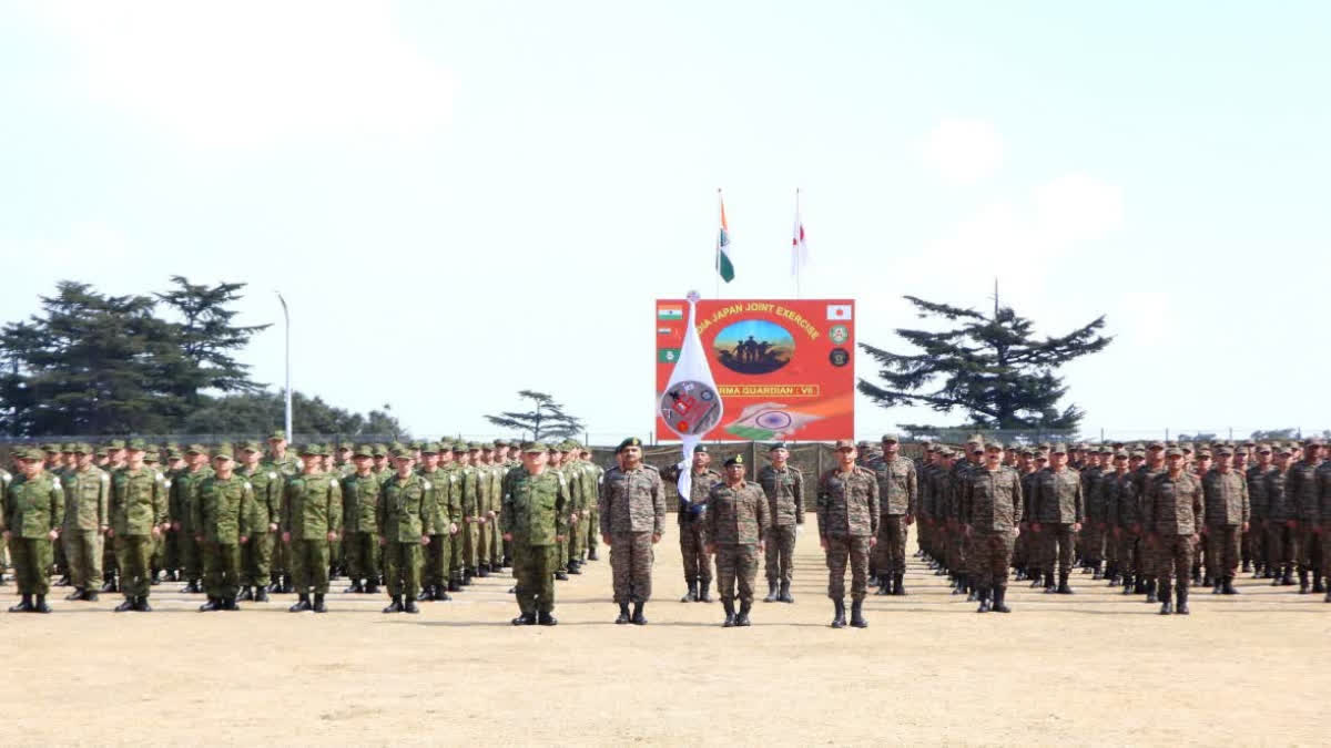 Indian and Japanese soldiers participating in Dharma Guardian