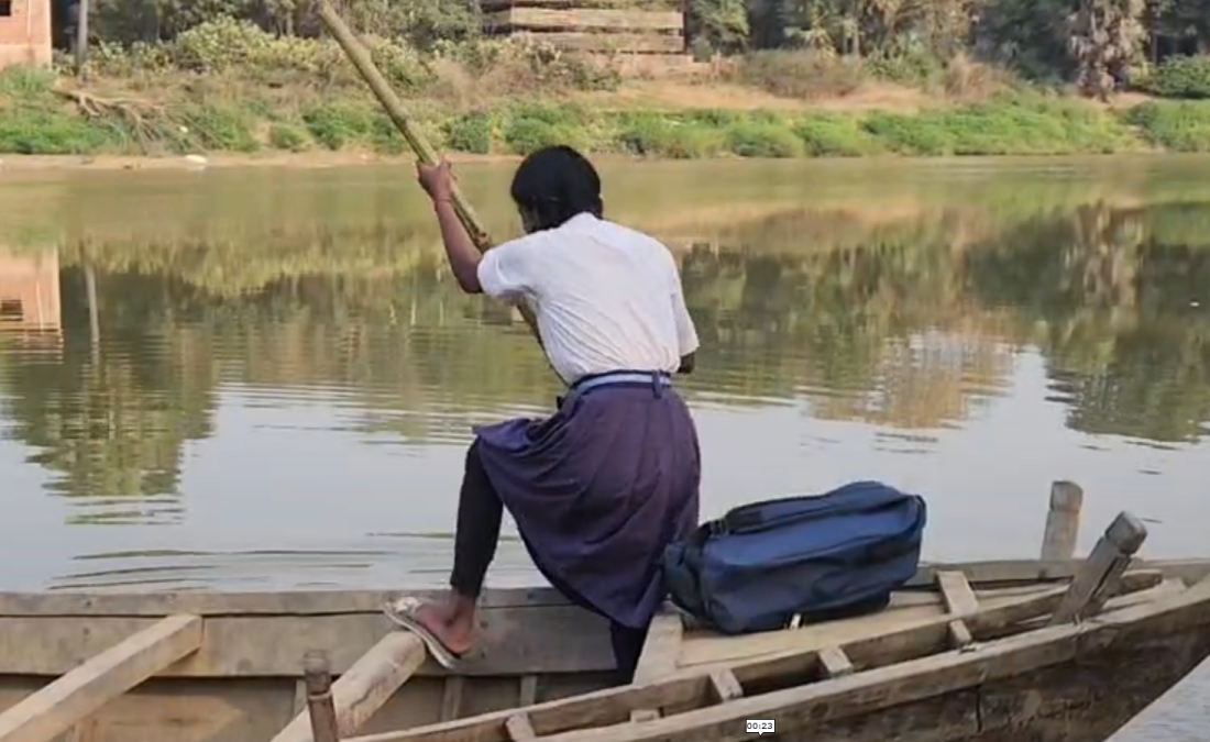 Students reaching school by boat