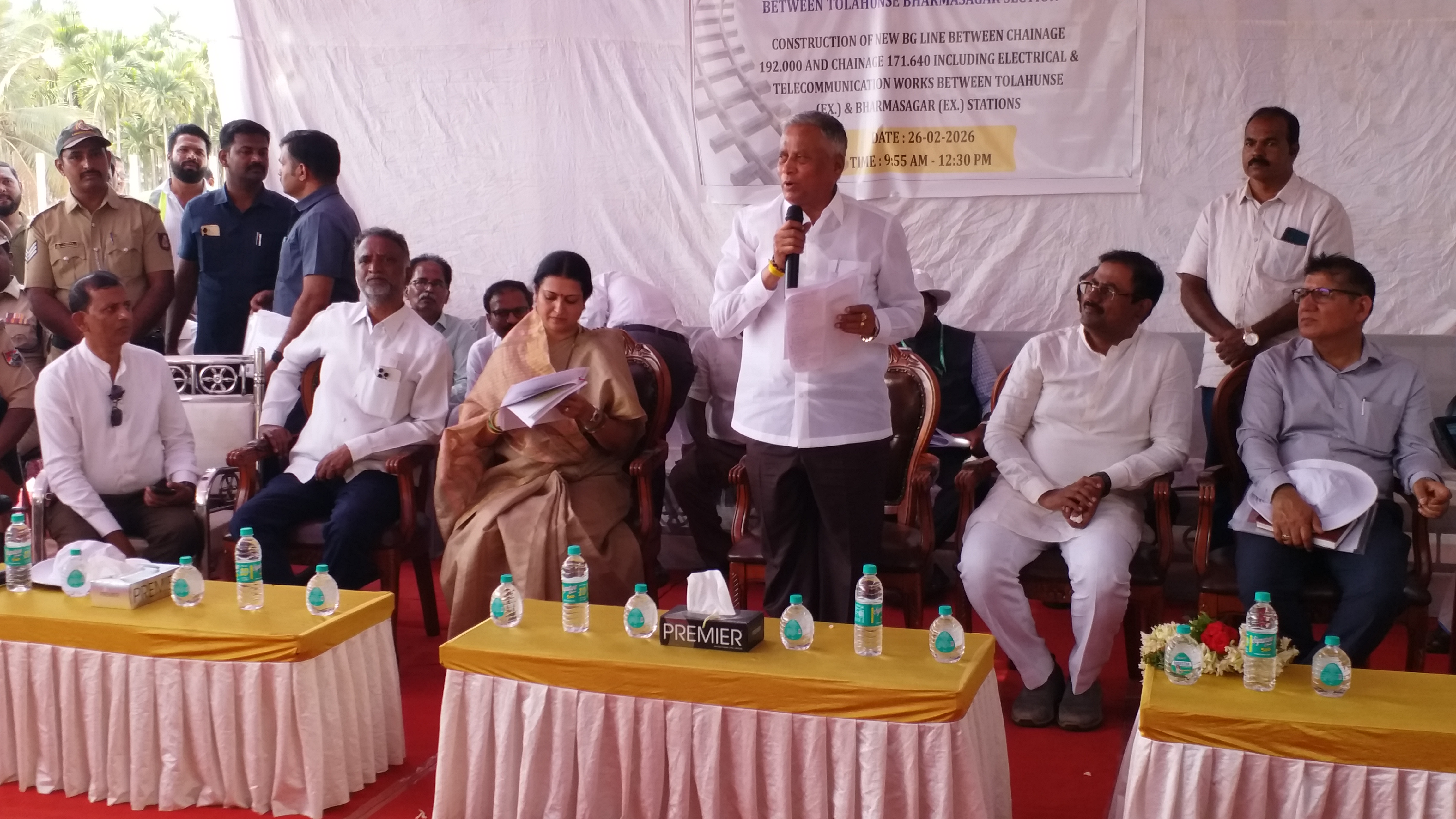 Union Minister V Somanna inspects the work on the Tumakuru-Chitradurga-Davanagere direct rail line