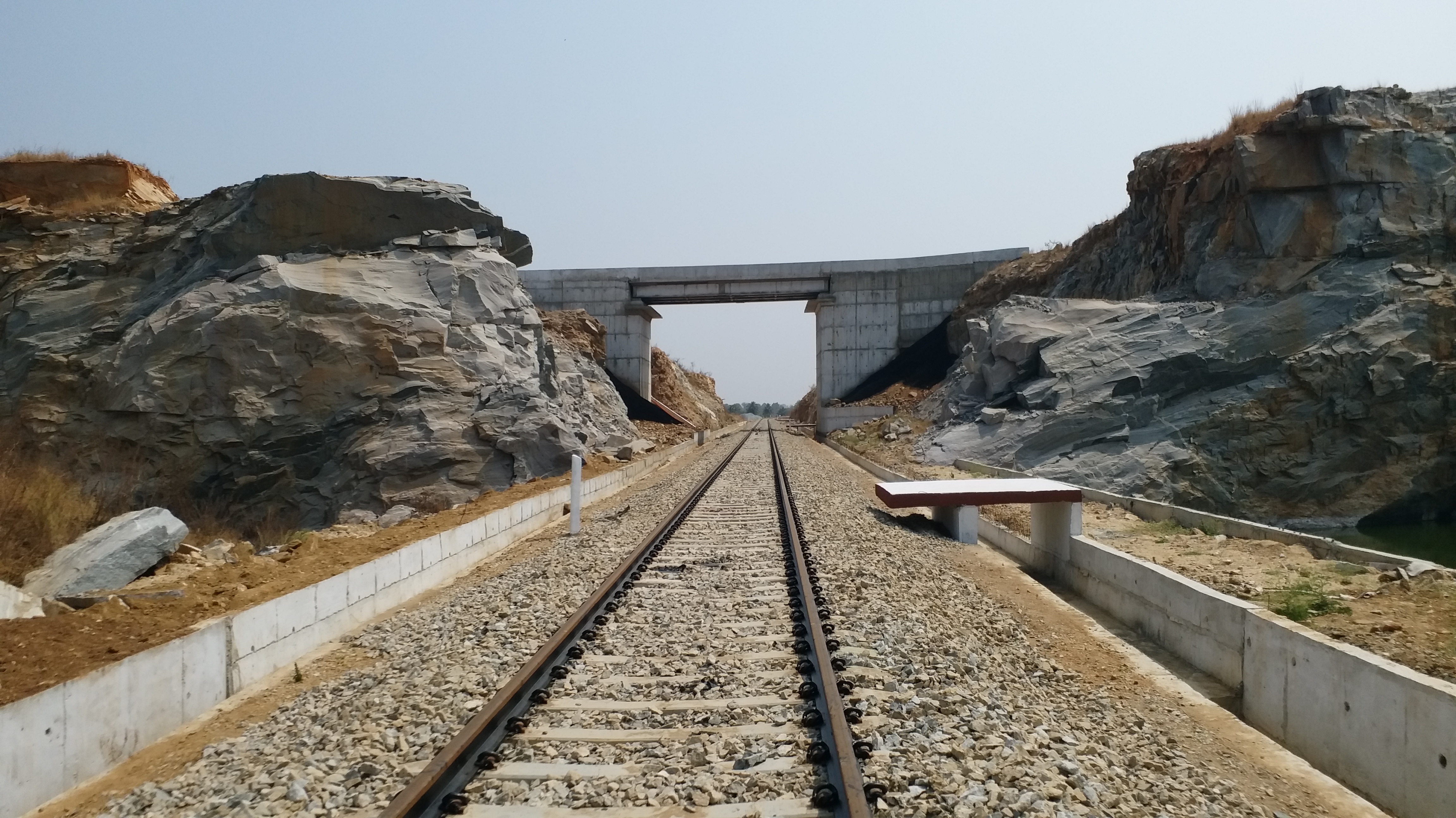 Union Minister V Somanna inspects the work on the Tumakuru-Chitradurga-Davanagere direct rail line