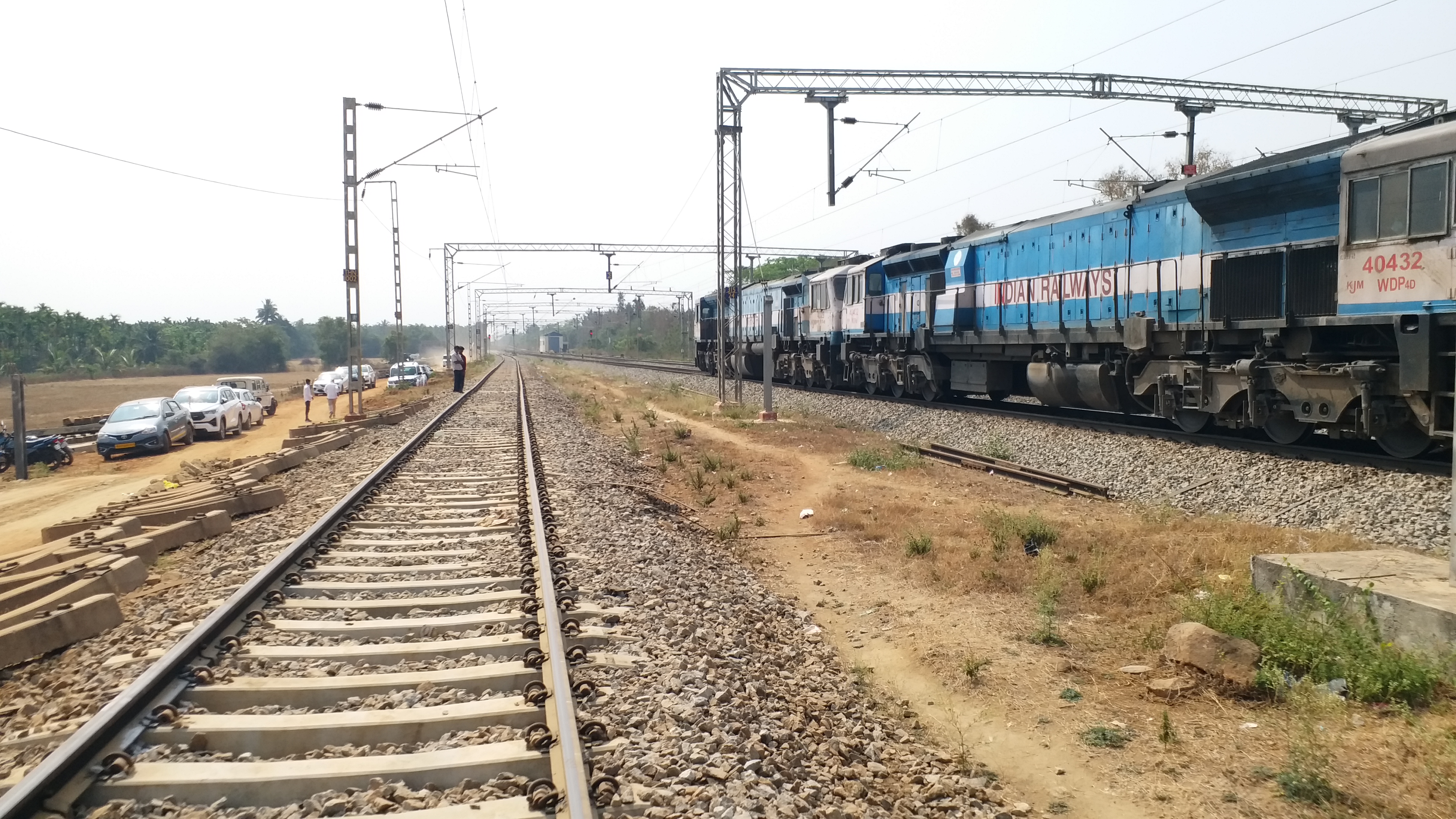 Union Minister V Somanna inspects the work on the Tumakuru-Chitradurga-Davanagere direct rail line