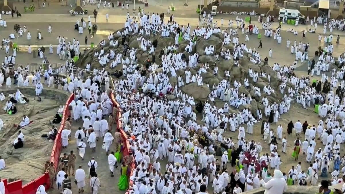 ETV Bharat Ground Report Millions Of Muslims Gather On Arafat For Holiest Day Of Hajj