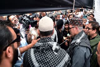 Jammu and Kashmir Chief Minister Omar Abdullah during his visit to Zadibal on the 10th day of Muharram
