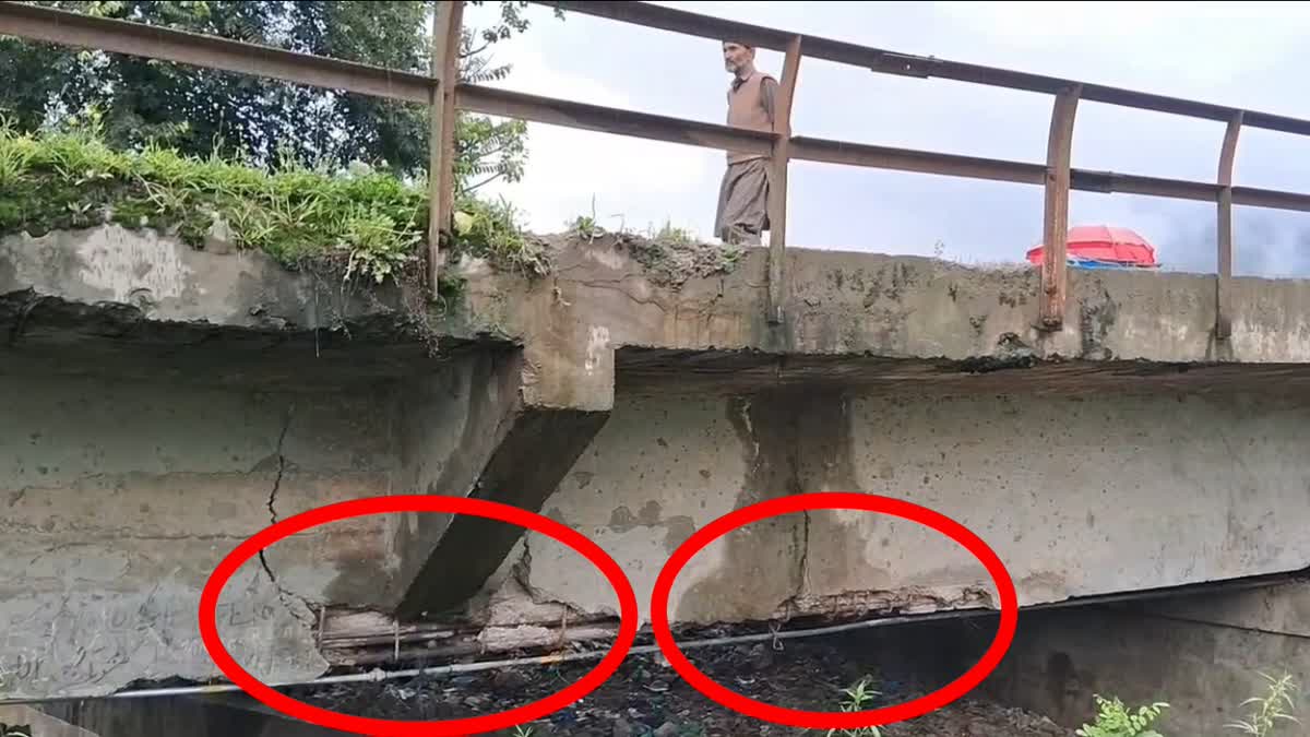 Cracks in the main bridge of Lari Yar Tral are causing concern among the public Urdu News