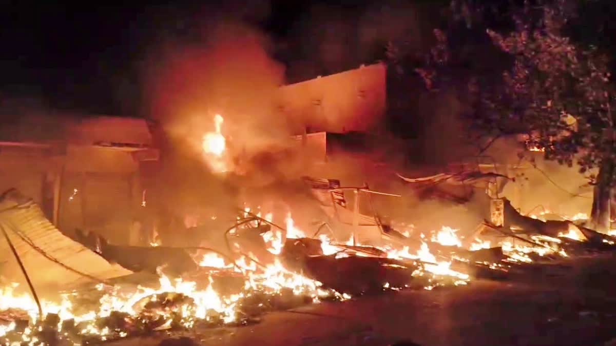 Shops damaged in Chervugattu temple fire.