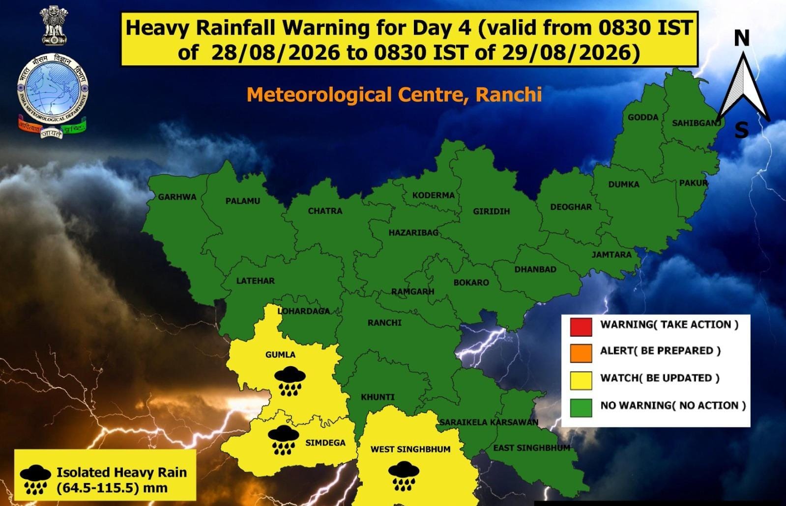 Jharkhand Weather alert for heavy rain and winds in many areas today