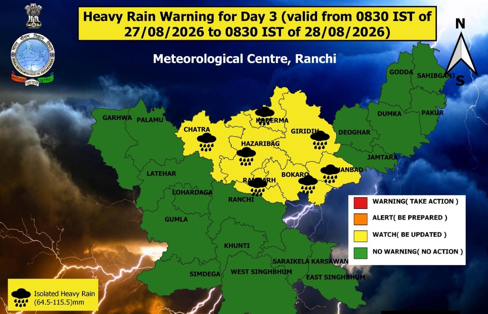Jharkhand Weather alert for heavy rain and winds in many areas today