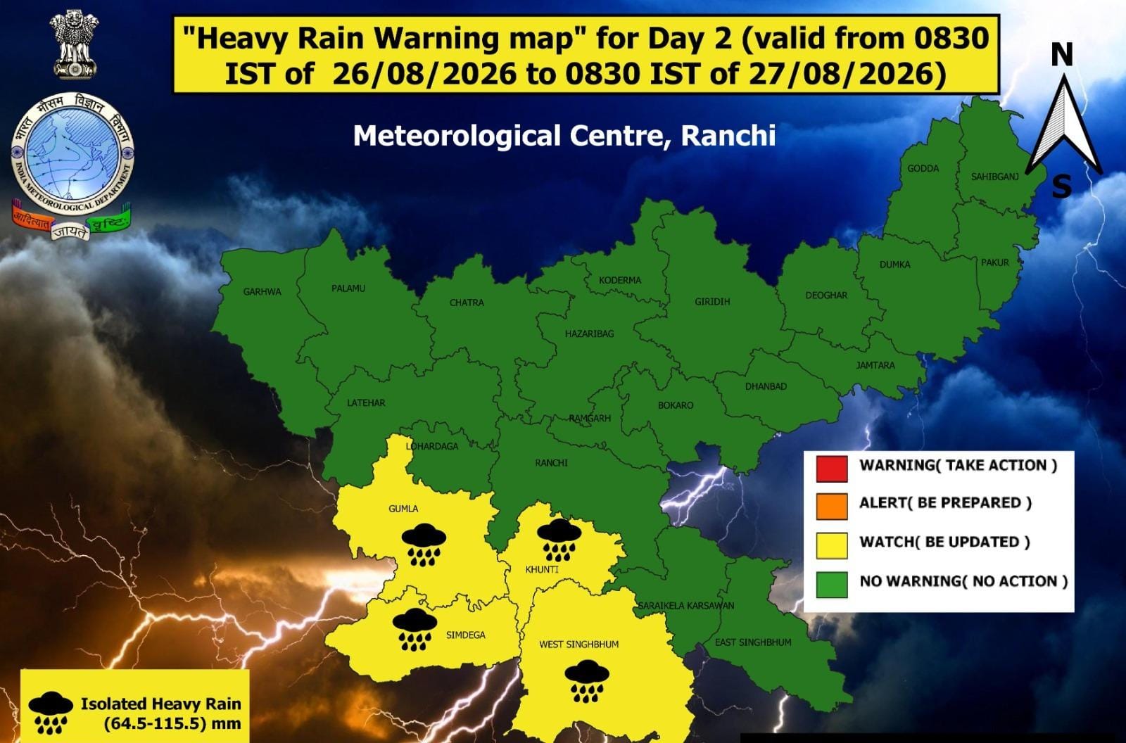 Jharkhand Weather alert for heavy rain and winds in many areas today