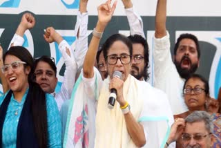 Mamata Banerjee addresses a rally in Serampore on Saturday.