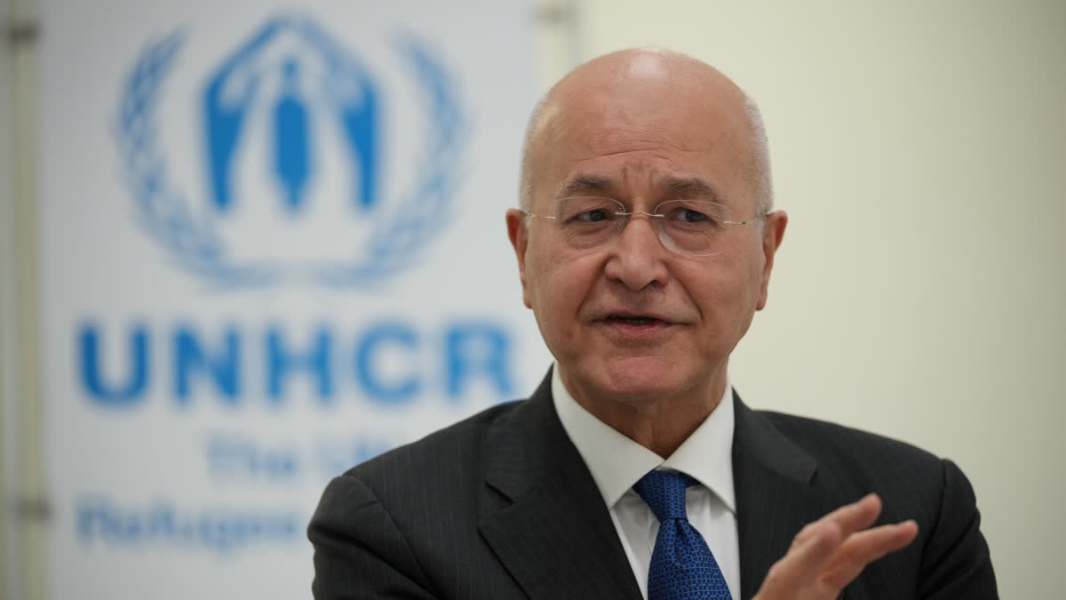 UNCHR High Commissioner Barham Salih talks during an interview with the Associated Press, in Rome, Monday, Jan. 26, 2026.