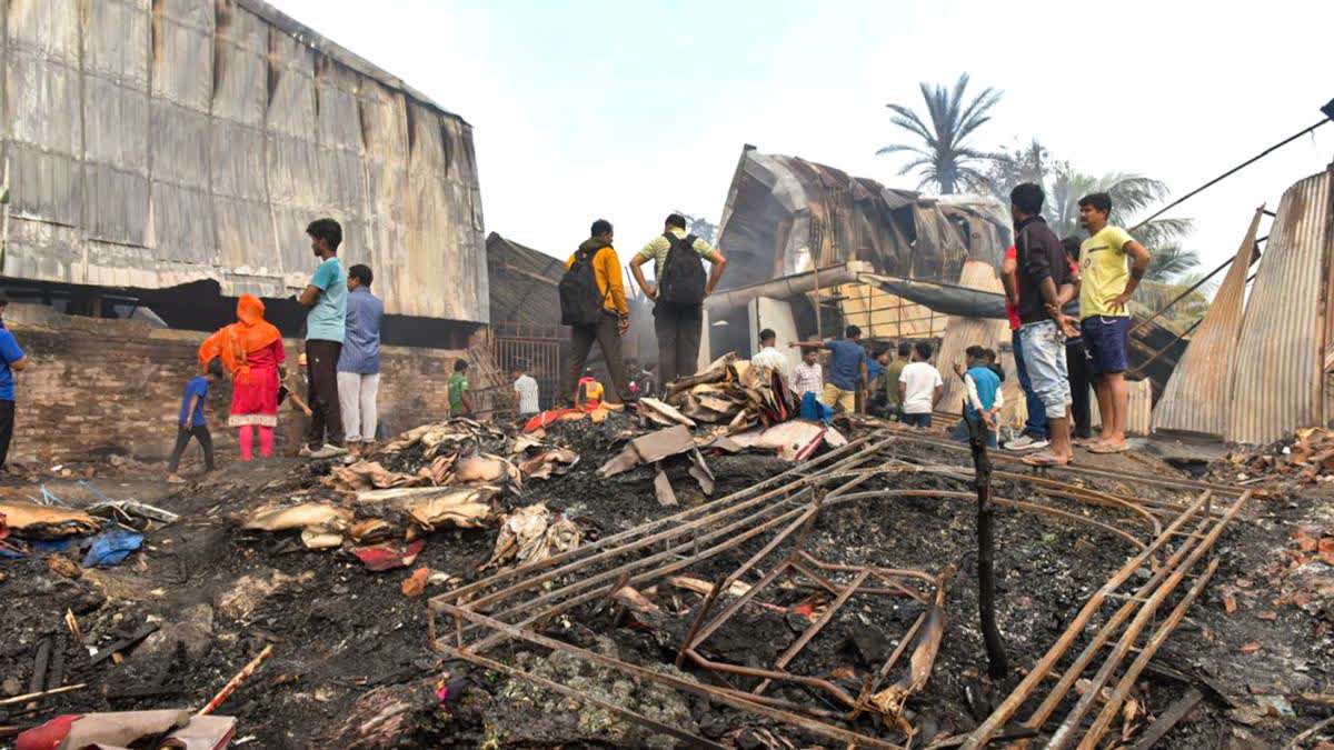 The charred ramains of the warehouse in Kolkata.