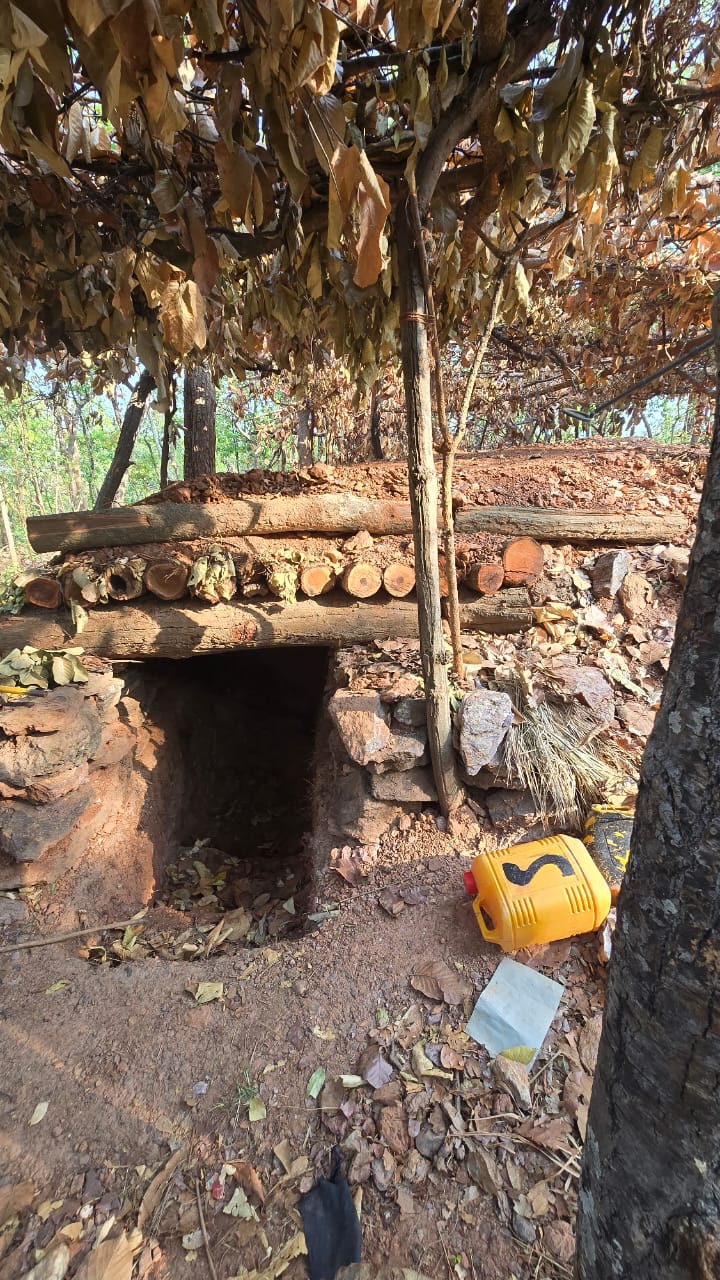 A Naxalite hideout busted by security forces in Jharkhand