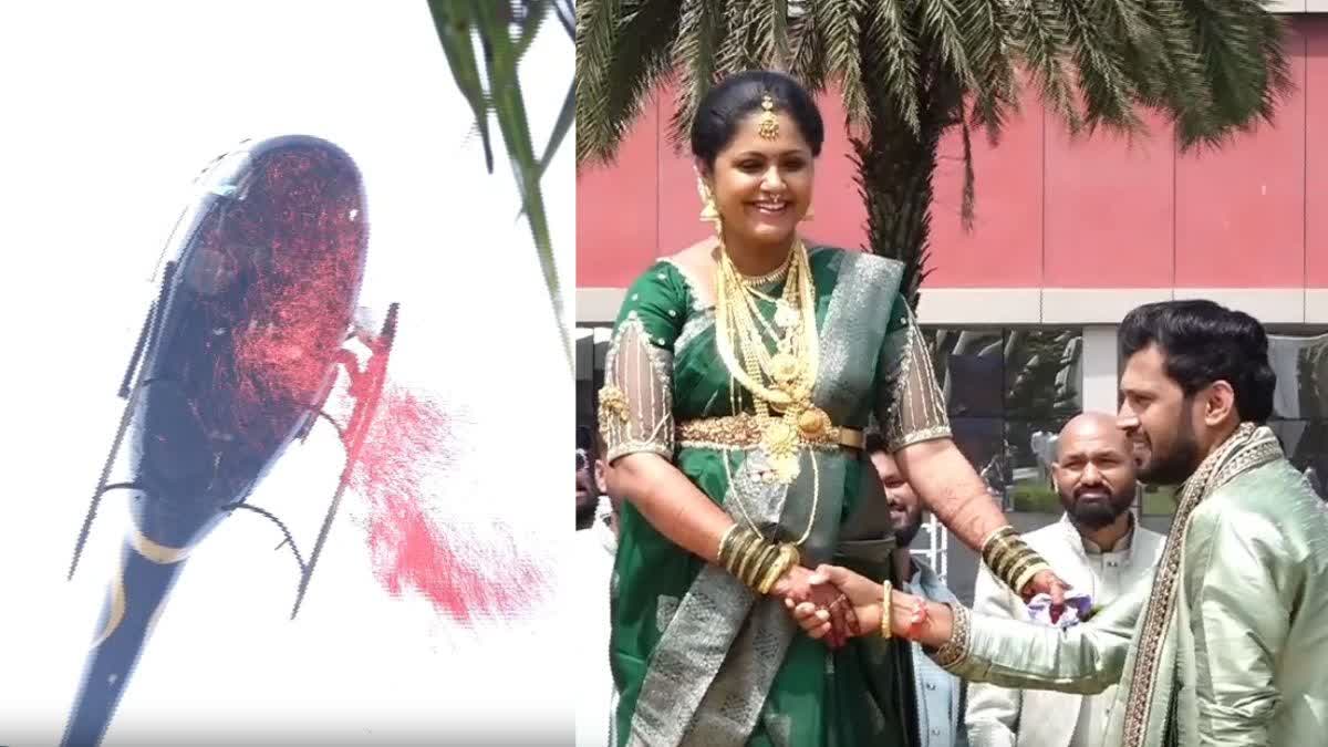 showering flowers from a helicopter