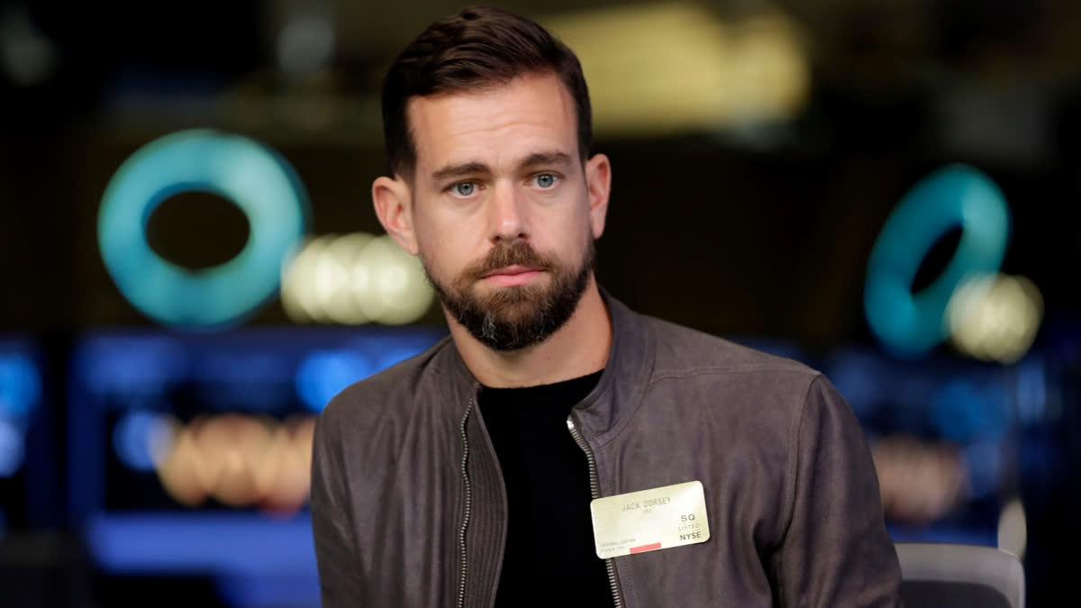 File- This photo taken Nov. 19, 2015, shows Square CEO Jack Dorsey being interviewed on the floor of the New York Stock Exchange.