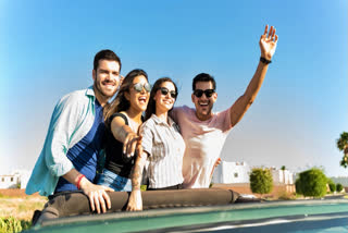 Group of friends on a car ride