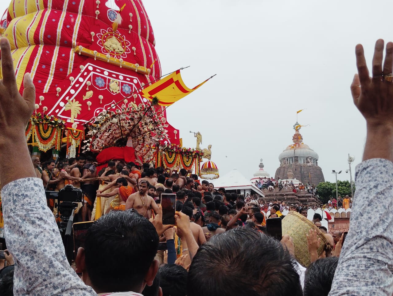 Lord Jagannath Escorted Onto His Chariot 'Nandighosha'