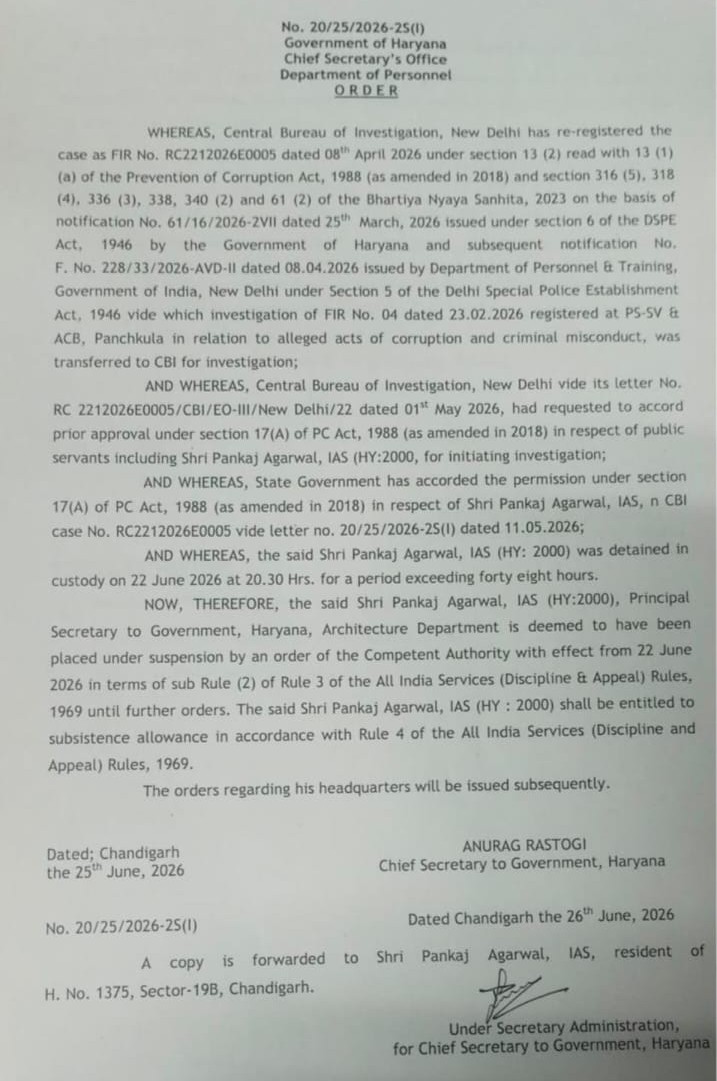 IAS Pankaj Agarwal Suspend