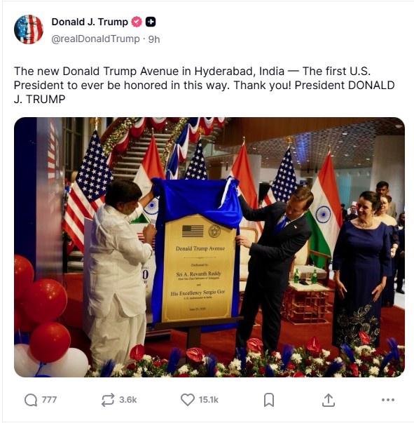 ROAD NAMED AFTER TRUMP IN HYDERABAD
