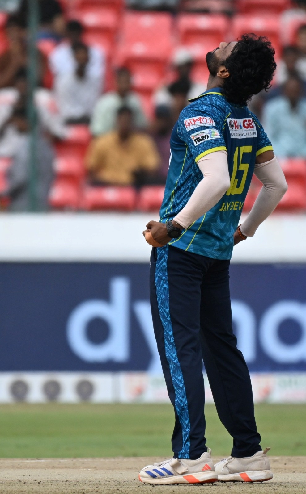 Hyderabad e-Champions bowler Ajay Dev Goud in action