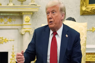 President Donald Trump speaks during a meeting with NATO Secretary General Mark Rutte in the Oval Office of the White House, Monday, July 14, 2025, in Washington.