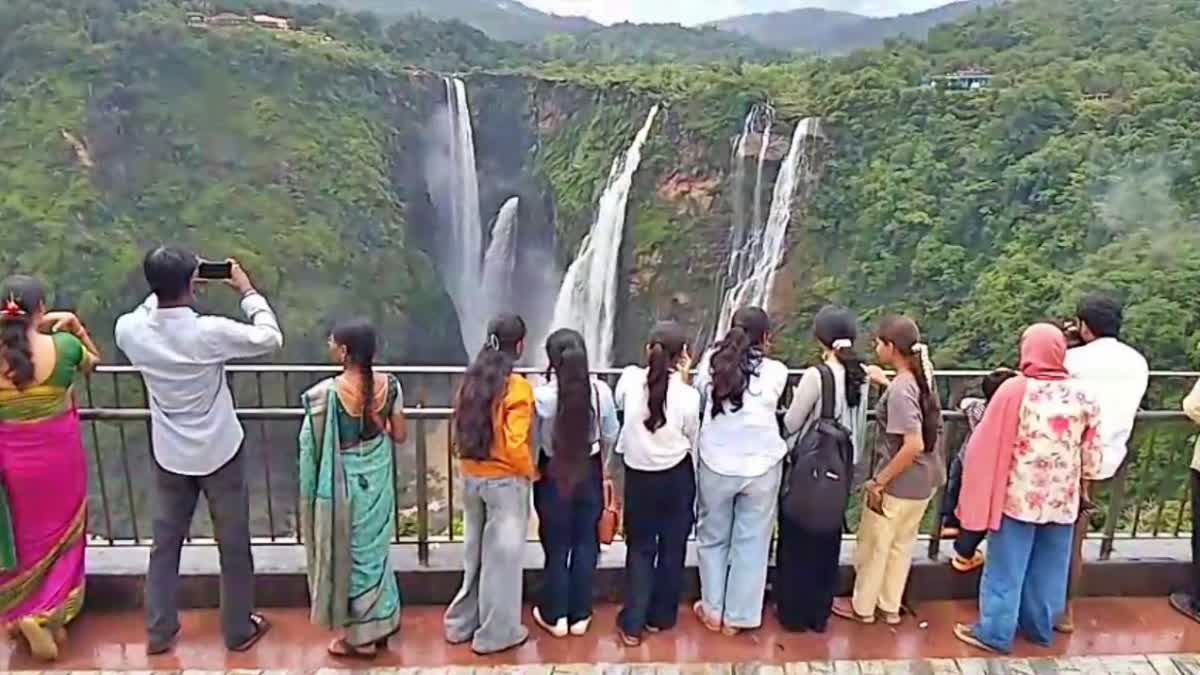 Tourists admiring the scenic beauty of Jog Falls