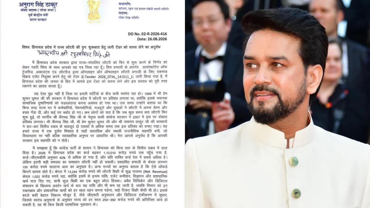 Anurag Thakur letter to CM Sukhu