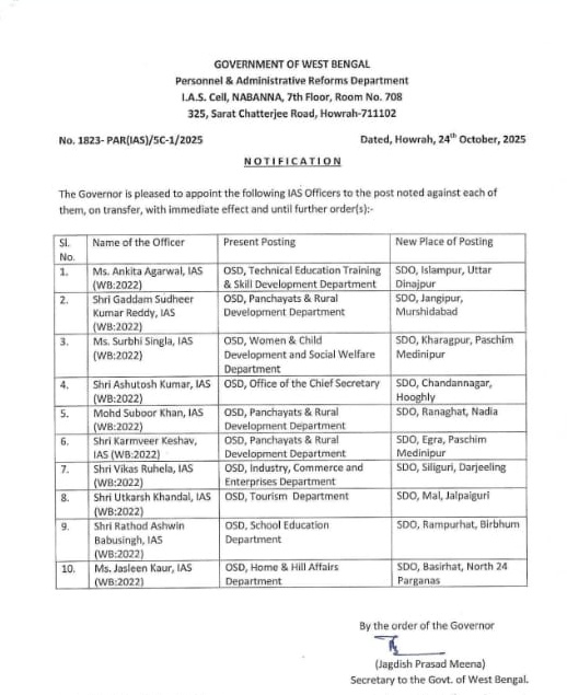 OFFICERS TRANSFER IN BENGAL