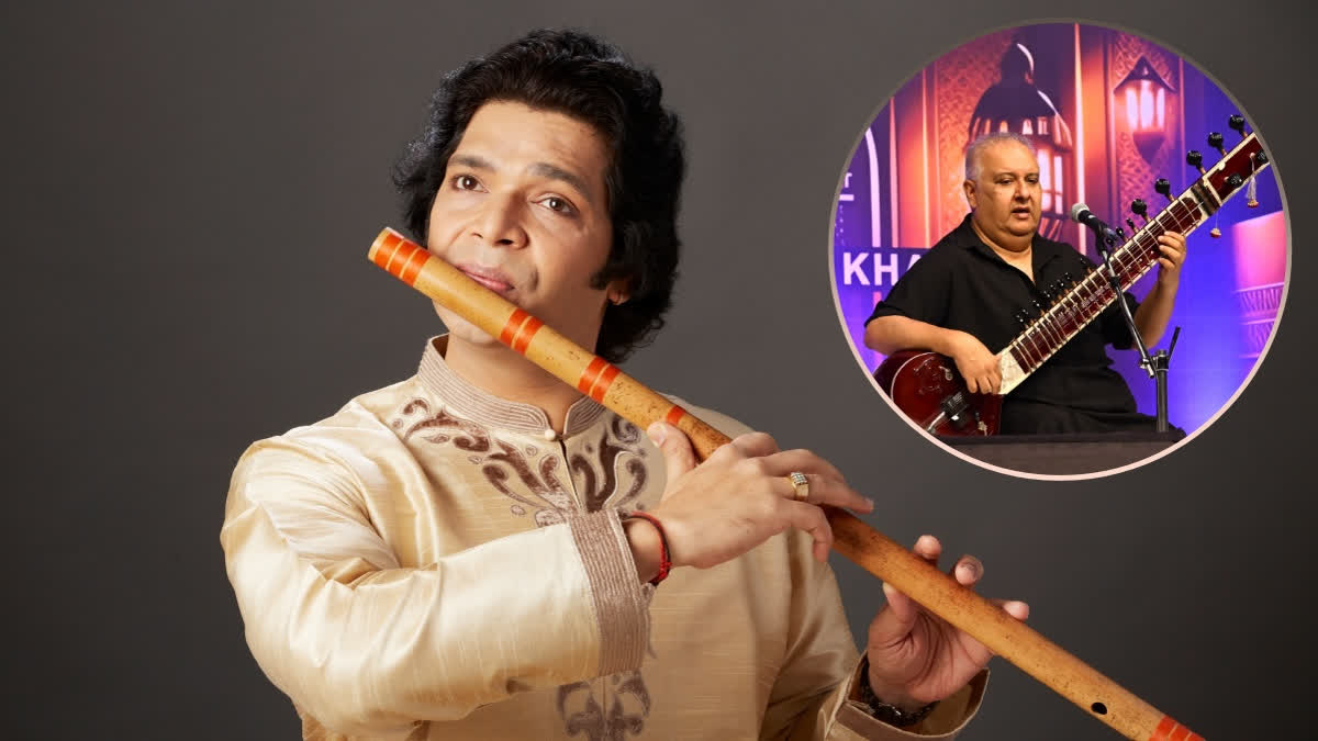 Bansuri player Rakesh Chaurasia and (inset) sitar maestro Ustad Shujaat Husain