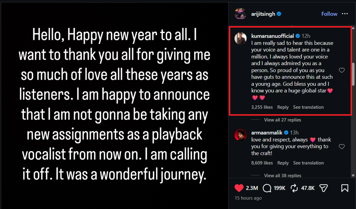 Kumar Sanu on Arijit Singh singing retirement