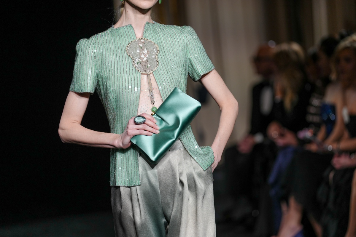 A model walks the ramp for Armani Privé at Paris Haute Couture Week