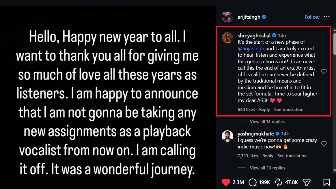 arijit singh playback singing retirement kumar sanu shreya ghoshal other singers and social media influencers react
