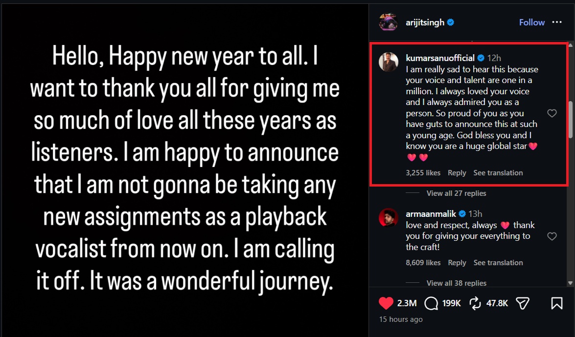 arijit singh playback singing retirement kumar sanu shreya ghoshal other singers and social media influencers react