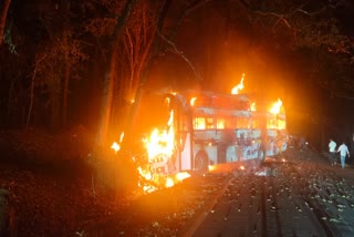 Private bus catches fire