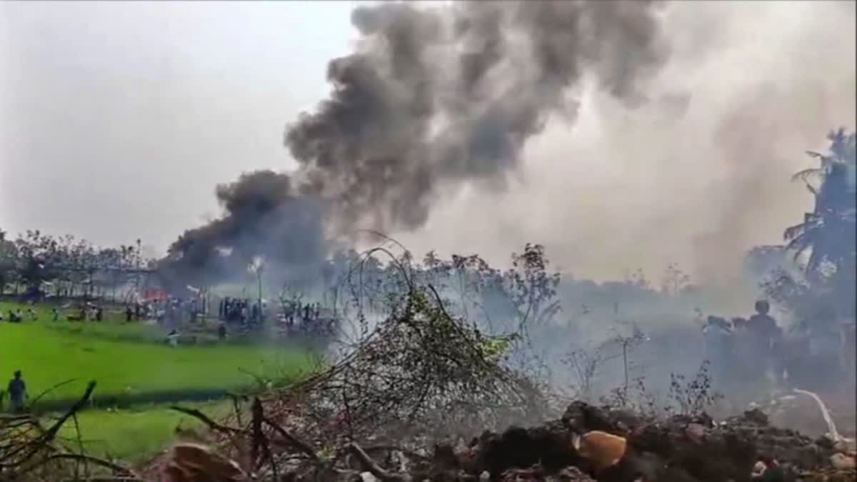 Smoke seen from the fireworks factory in Vetlapalem, Kakinada