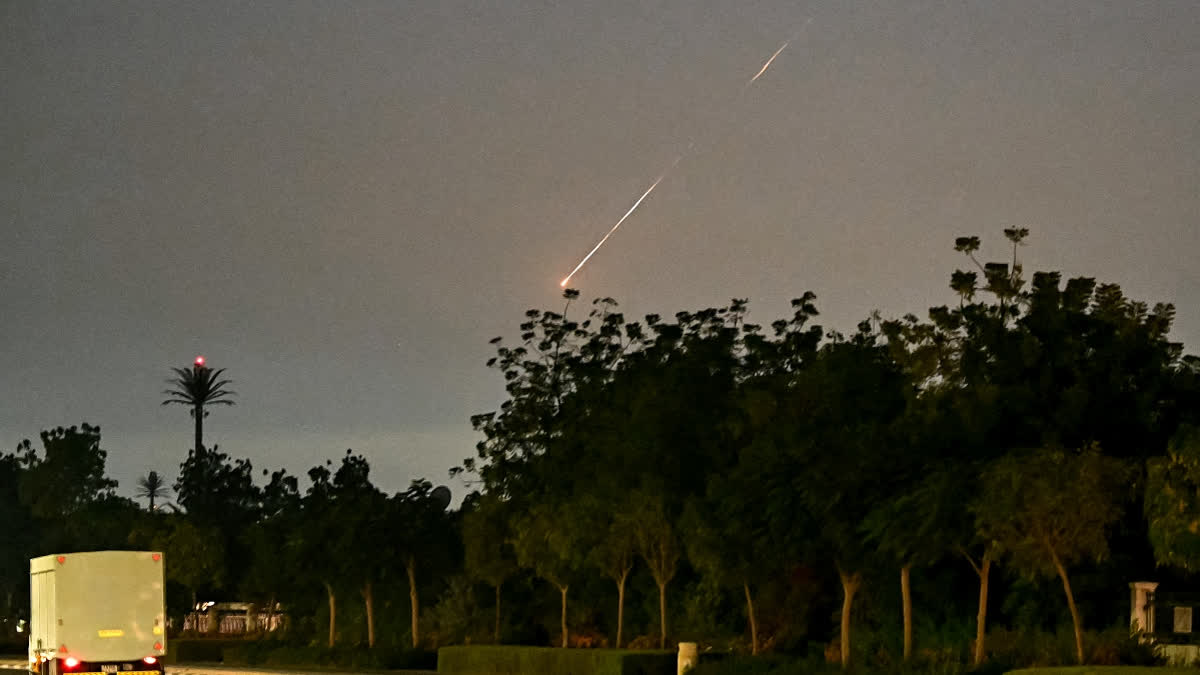 Indian Missions In Gulf Advise Nationals To 'Exercise Utmost Caution' After Joint US-Israel Strikes A projectile falls over Dubai on February 28, 2026.