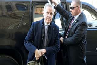 Prime Minister Mark Carney arrives on Parliament Hill in Ottawa on Thursday, March 27, 2025. Carney will chair a meeting of the Cabinet Committee on Canada-U.S. Relations and National Security.