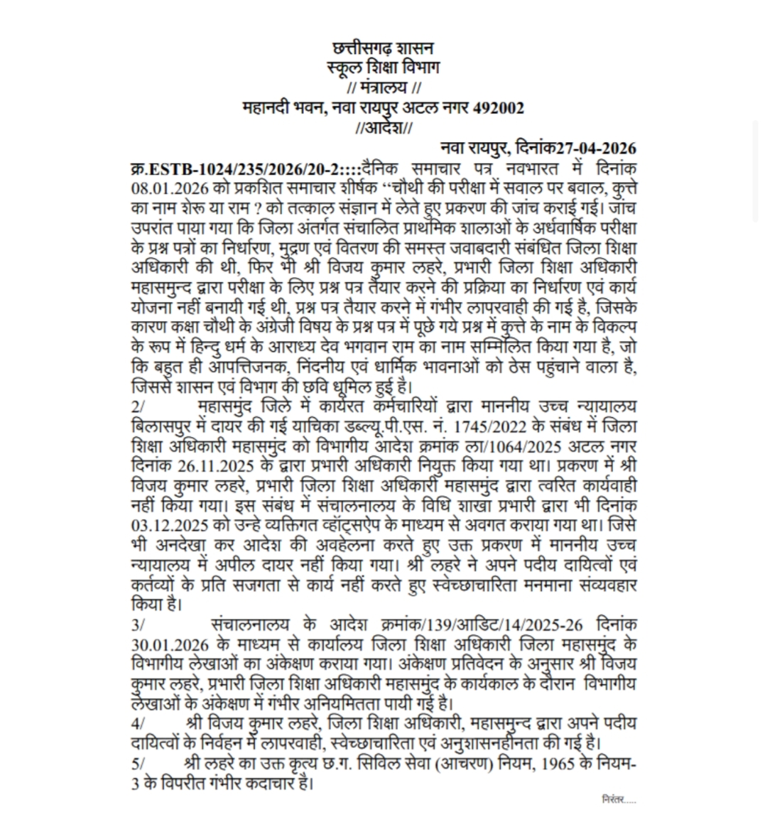 Mahasamund Education Officer Suspend