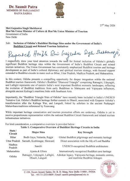 Rajya Sabha MP Sasmit Patra Meet Union Minister of Culture and Tourism