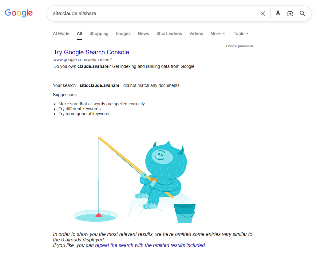 Claude Chats are no longer available on Google Search