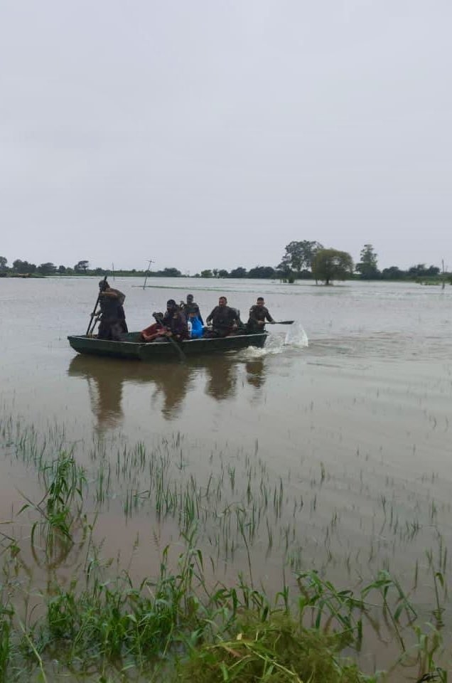 A flooded area in Jammu region in Jammu and Kashmir