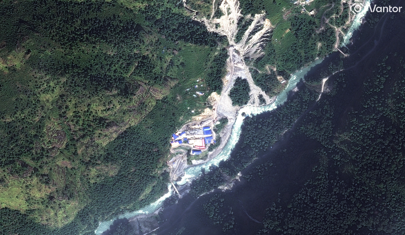 This satellite image provided by Vantor shows a cement site in Nepal on Oct. 18, 2023.