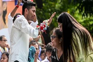 Abhishek Banerjee celebrating Rakhi festival with women supporters, marking foundation day of Trinamool Chhatra Parishad in Kolkata on Friday