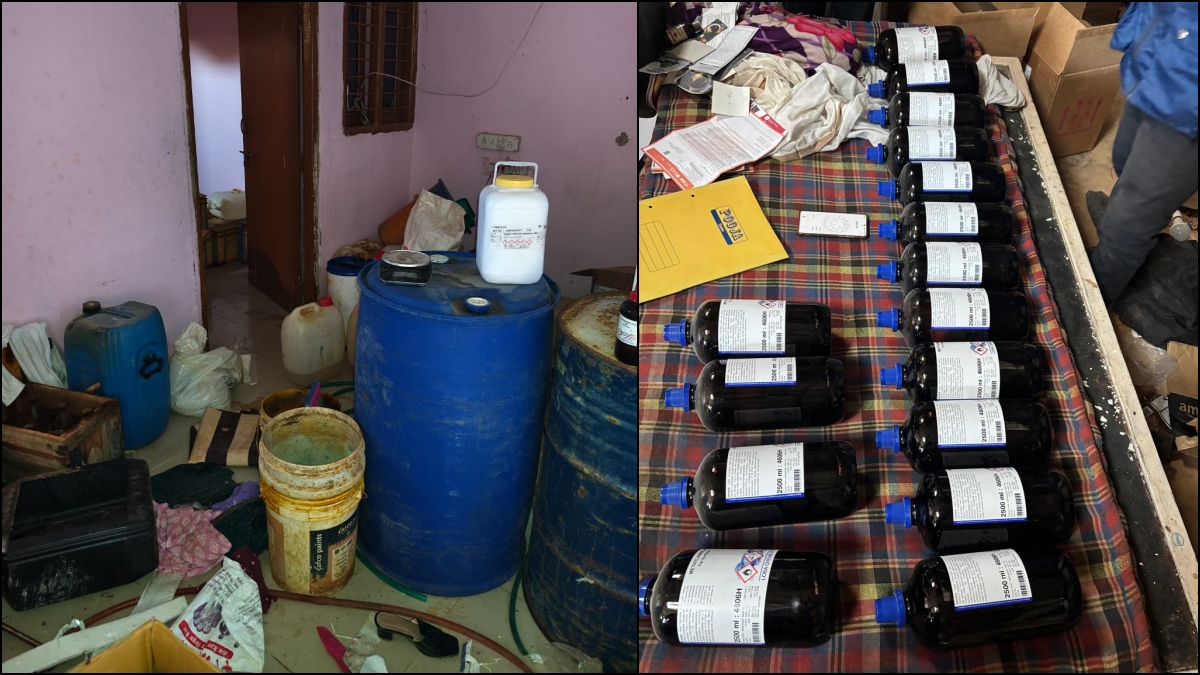 Items found at the drug factory and seized drugs