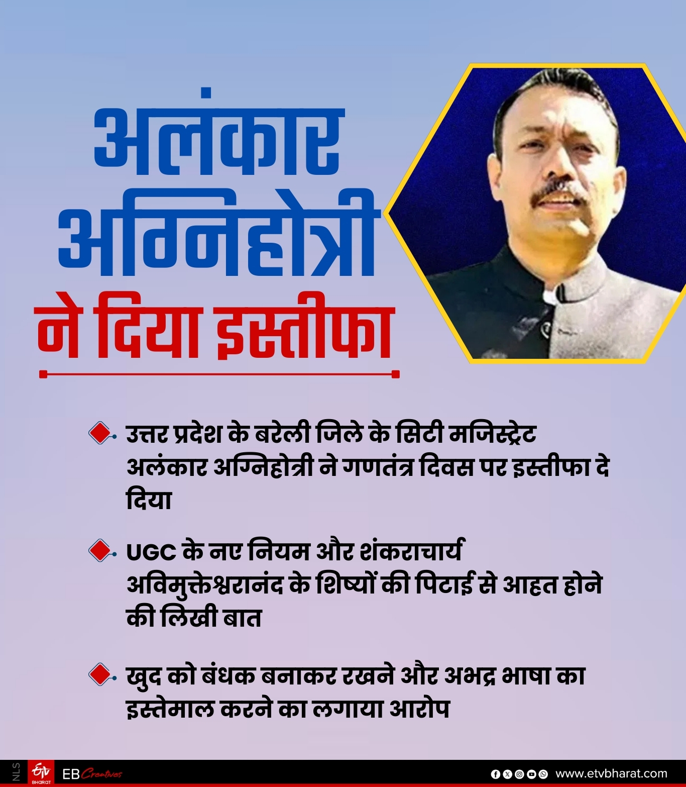 यूजीसी के विरोध में बरेली के सिटी मजिस्ट्रेट ने दिया इस्तीफा.