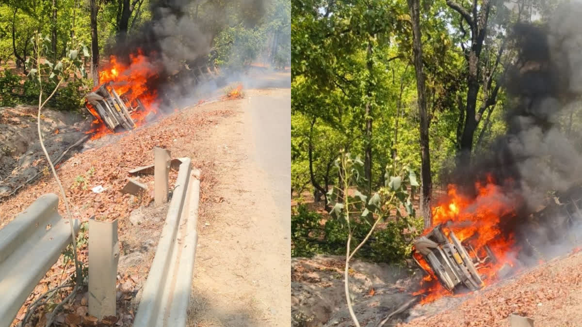 जंगल में दर्दनाक हादसा, वाहन पलटकर 11KV बिजली के पोल से टकराया, जिंदा जला ड्राइवर