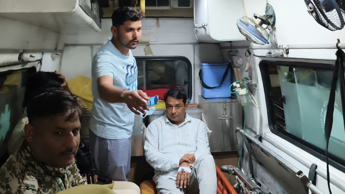 Naresh Meena in the ambulance