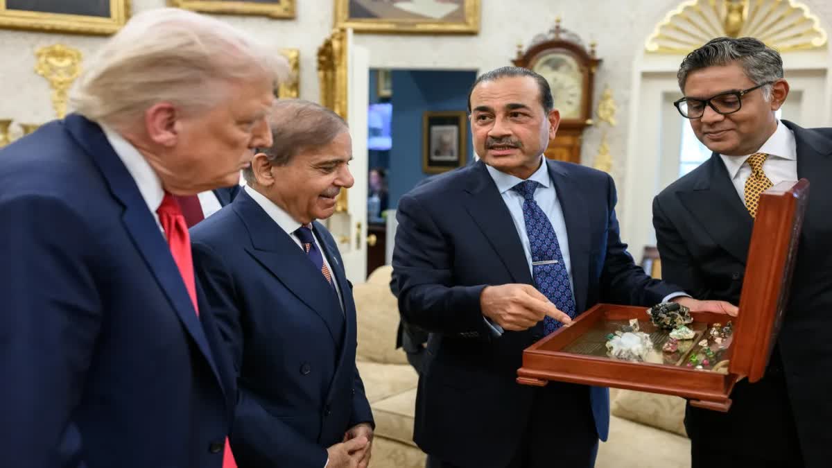 امریکی صدر سے ملاقات کے دوران پاکستانی آرمی چیف عاصم منیر معدنیات کا نمونہ دکھاتے ہوئے