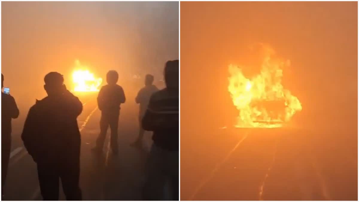 ग्रेटर नोएडा एक्सप्रेसवे पर चलती कार में लगी आग